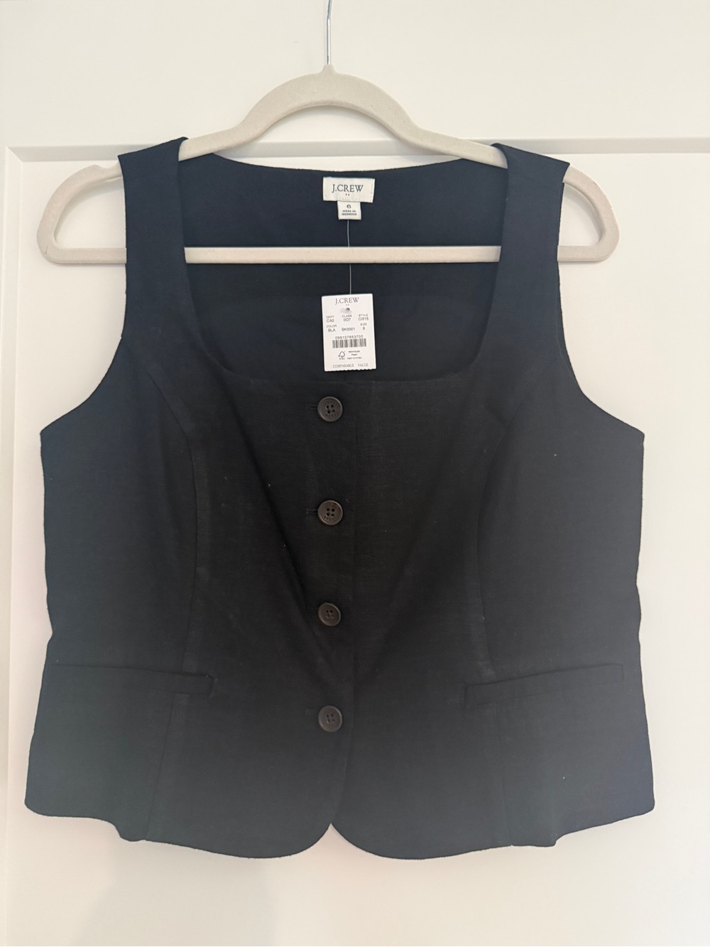 NWT J. Crew Black Button-Front Tailored Vest, 6